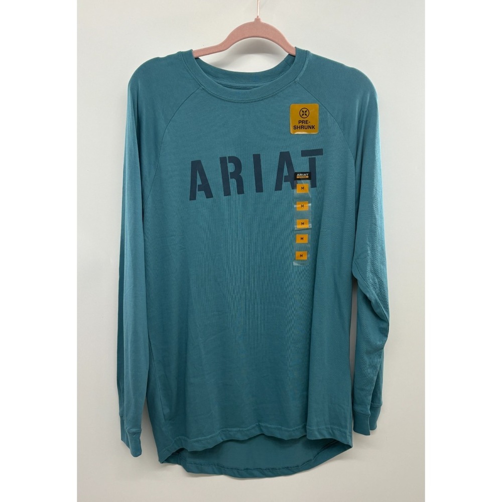 NWT Ariat Rebar T-Shirt Men's Medium Blue Long Sleeve Workwear‎ Spell-Out Logo